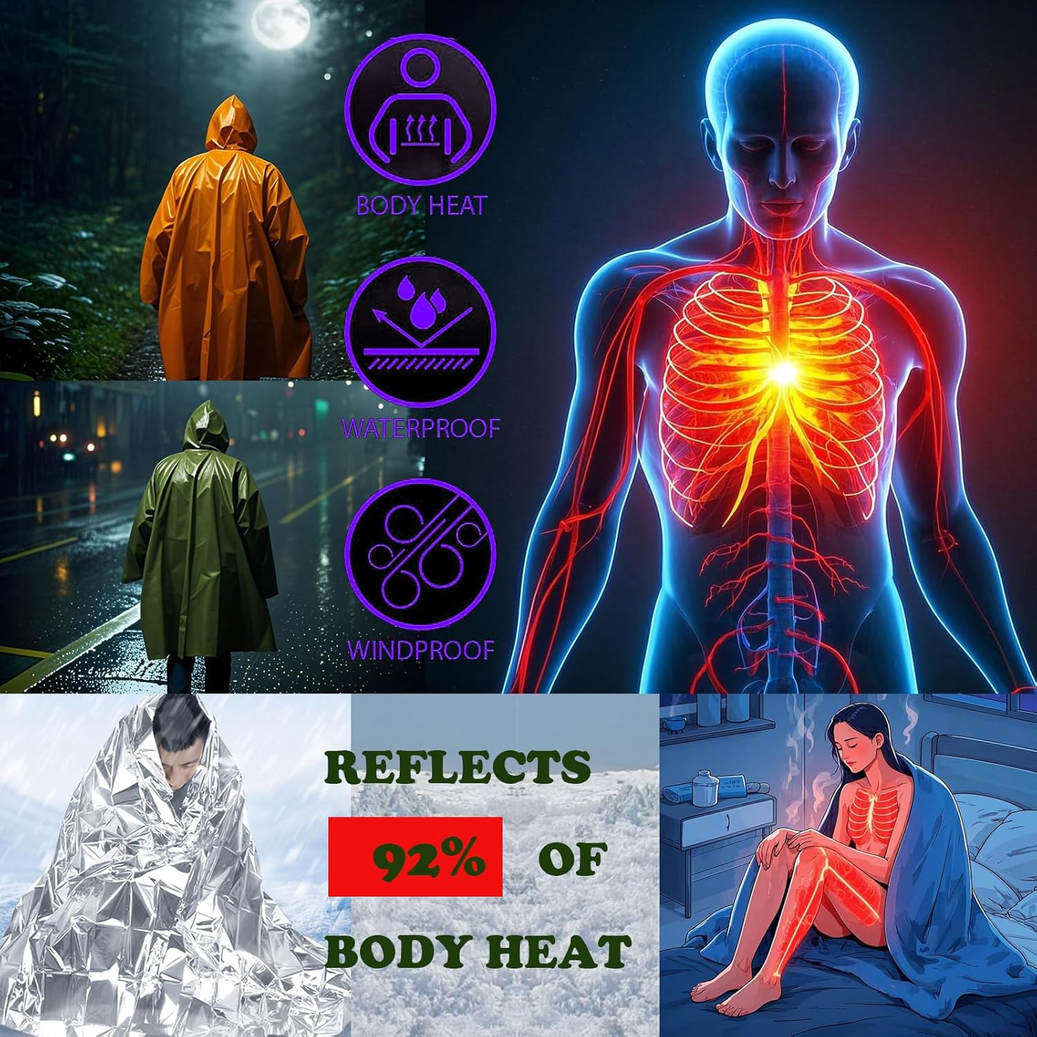 Camping Raincoat Waterproof Su - огляд і ціна Survival Blanket Reflective