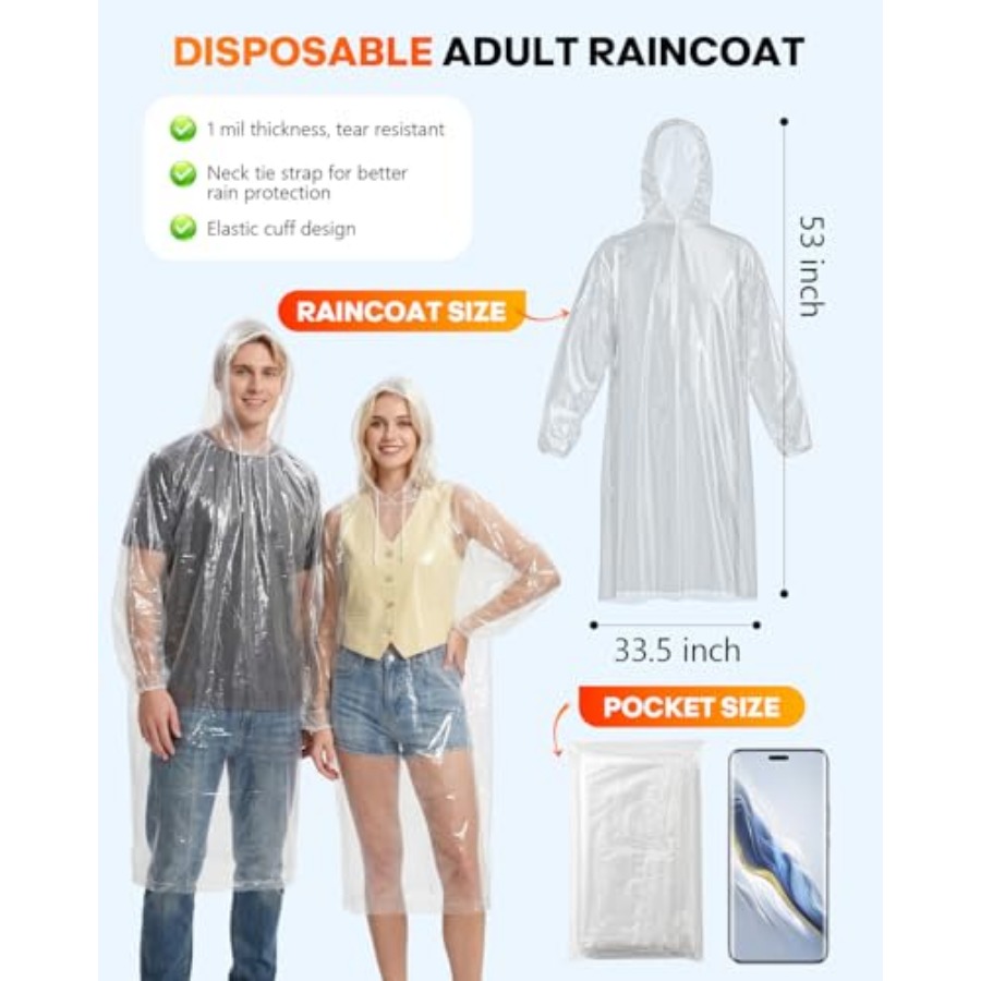 Disposable Rain Ponchos, 6PK/9 - огляд і ціна Emergency Poncho Rain