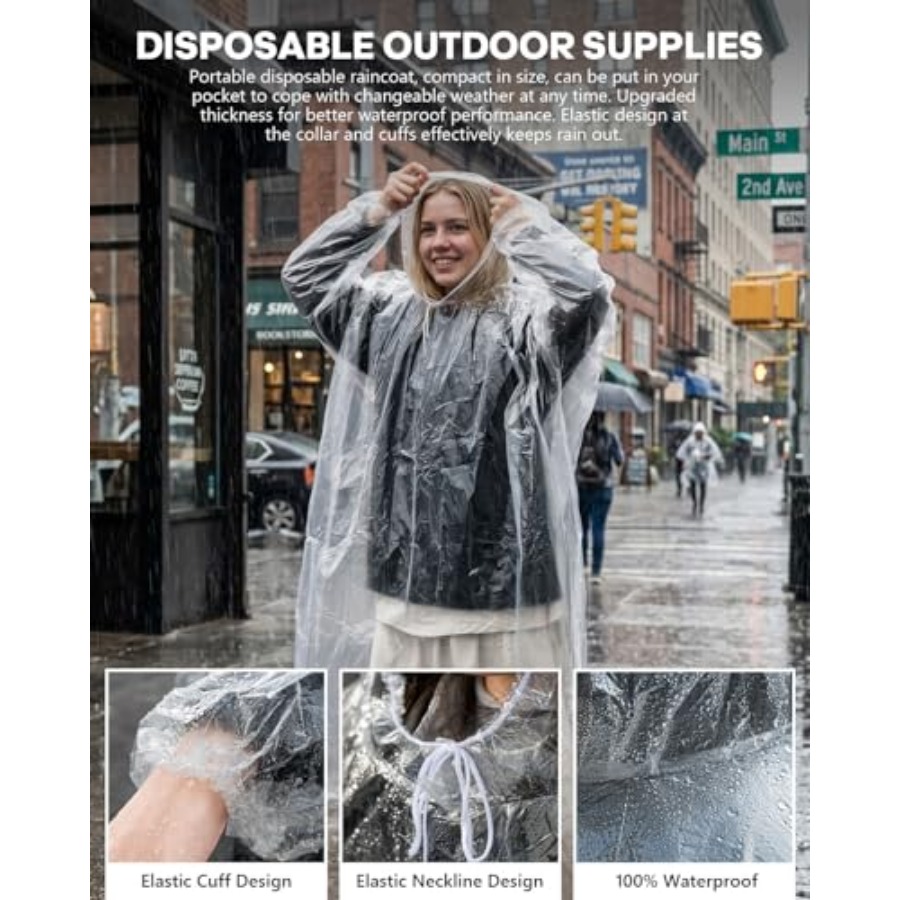 Disposable Rain Ponchos, 6PK/9 - огляд і ціна Emergency Poncho Rain